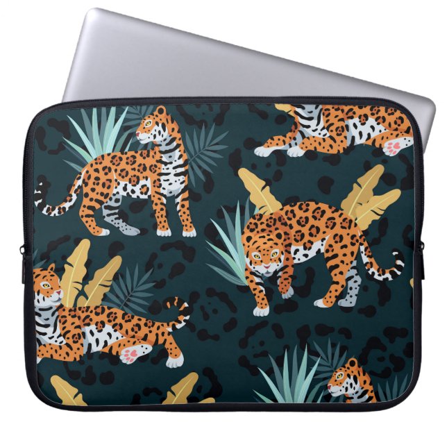 Jaguar Handflatan Seamless Vintage Mönster Laptop Fodral (Framsidan)
