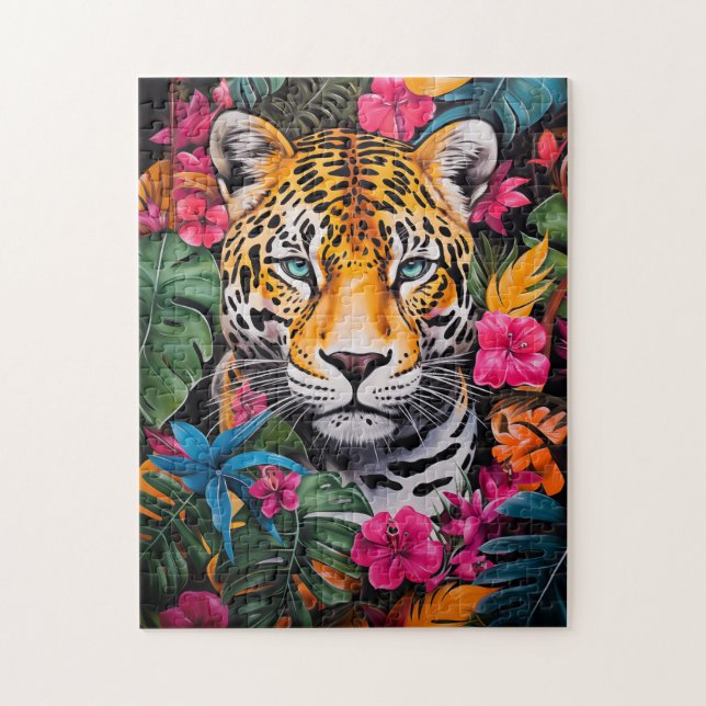 Jaguar i Jungle Bloom Pussel (Vertikal)