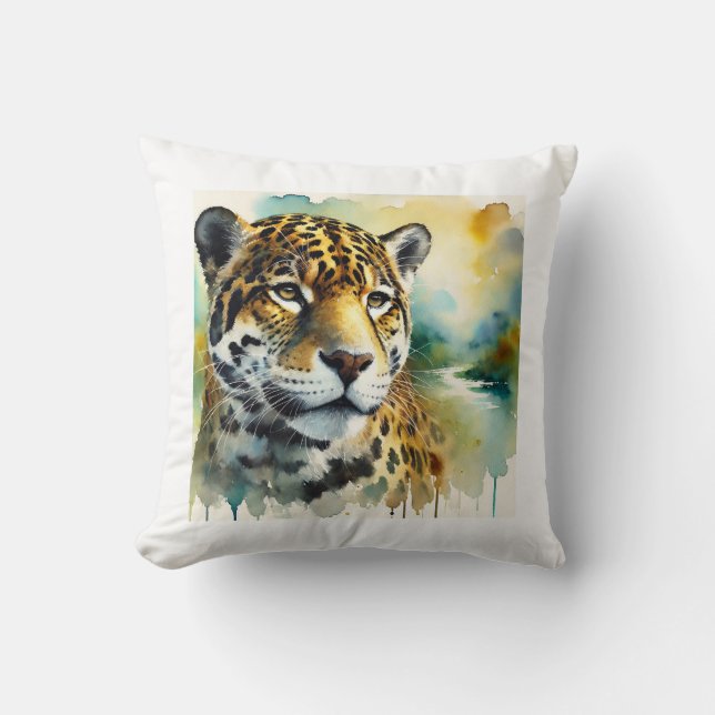 Jaguar in Harmony 010924AREF104 - Watercolor Kudde (Framsida)