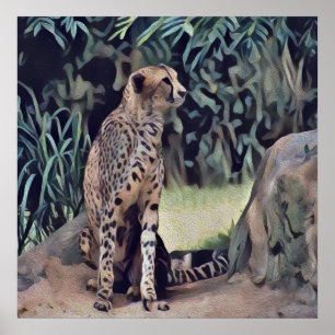Jaguar in the Forest Oil Paint, Poster