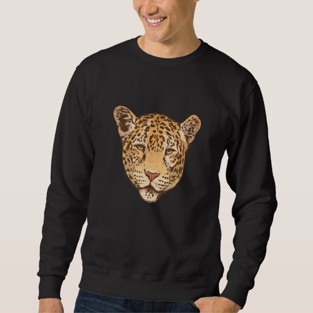 Jaguar Leopard Big Cat Head Graphic Print Hunter Lång Ärmad Tröja (Framsida)