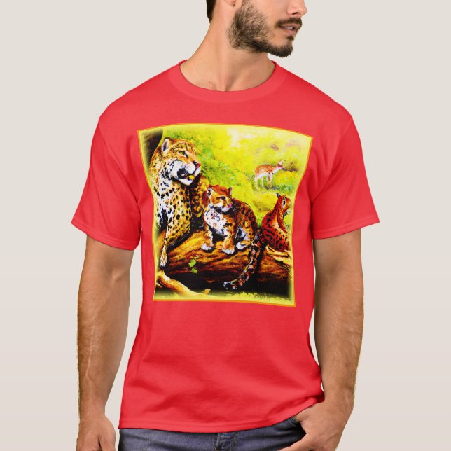 Jaguar Mamma och Unge Relaxing i Jungle. Köp nu T Shirt (Framsida)