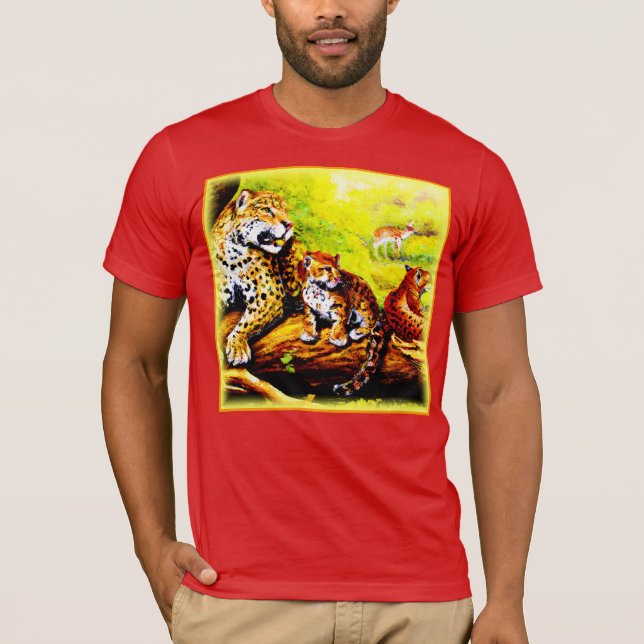 Jaguar Mamma och Unge Relaxing i Jungle. Köp nu T Shirt (Framsida)