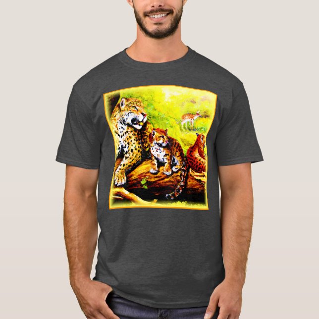 Jaguar Mamma och Unge Relaxing i Jungle. Köp nu T Shirt (Framsida)