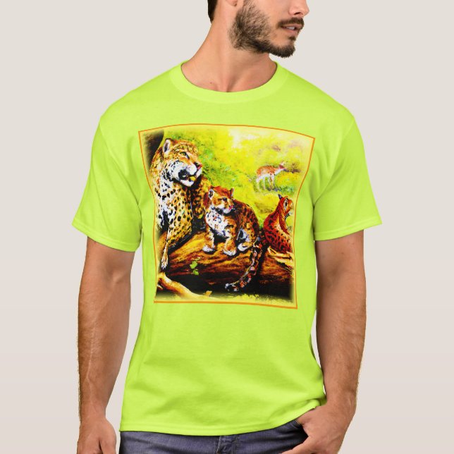 Jaguar Mamma och Unge Relaxing i Jungle. Köp nu T Shirt (Framsida)