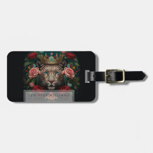 Jaguar med krona i blommor målning bagagebricka