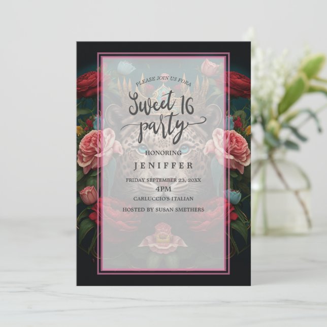 Jaguar med krona i blommor målning              inbjudningar (Stående Fram)