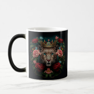 Jaguar med krona i blommor målning magisk mugg