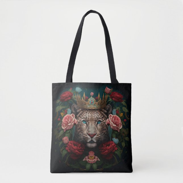 Jaguar med krona i blommor målning tygkasse (Framsida)