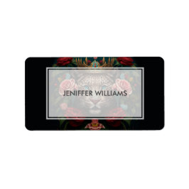 Jaguar med Krona i Flowers Painting Adressetikett