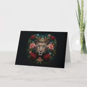 Jaguar med Krona i Flowers Painting Kort