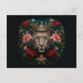 Jaguar med Krona i Flowers Painting Vykort