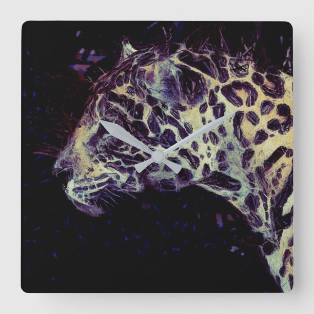 Jaguar Modern Lila Fyrkantig Klocka (Framsida)