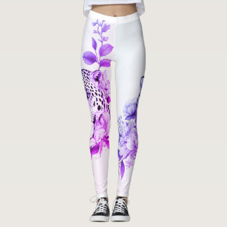 Jaguar och Blommigt Fusion Tatto Leg Sleeve" Leggings