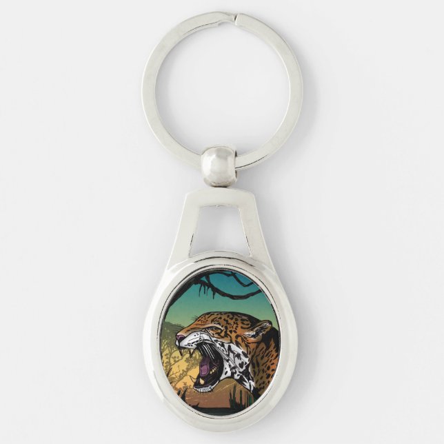 Jaguar Ovalt Silverfärgad Nyckelring (Framsidan)