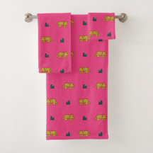 Jaguar pattern towel set: pink