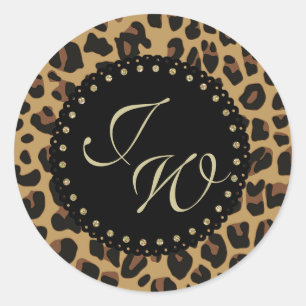 Jaguar Print Monogram Kuvert Seal Runt Klistermärke