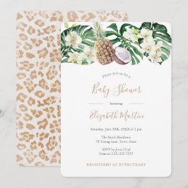 Jaguar Print Tropical Foliage Baby Shower Inbjudningar