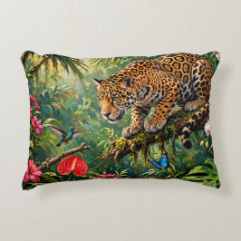 Jaguar Regnskog Kolibri Fjärilar Blommor Prydnadskudde