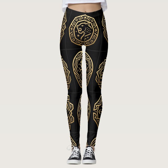 Jaguar Shadow Glyph Mönsterkonst Leggings (Framsida)