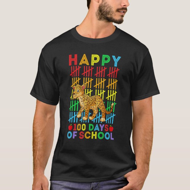 Jaguar  Teacher Student Happy 100 Days of School T Shirt (Framsida)