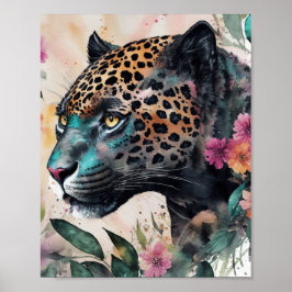 Jaguar Vattenfärg Blommig Konst Poster