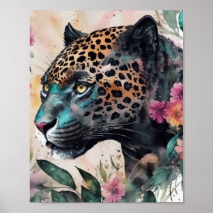 Jaguar Vattenfärg Blommig Konst Poster