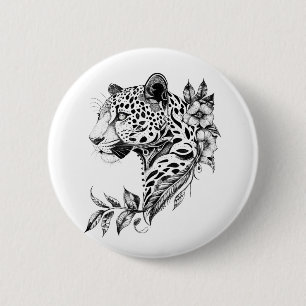 Jaguar Vild Animal Nature Illustration Art Tattoo Knapp
