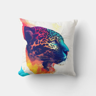 Jaguar Vild Nature Animal Färg Art Painting Kudde