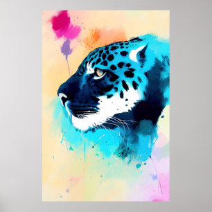 Jaguar Vild Nature Animal Färg Art Painting Poster