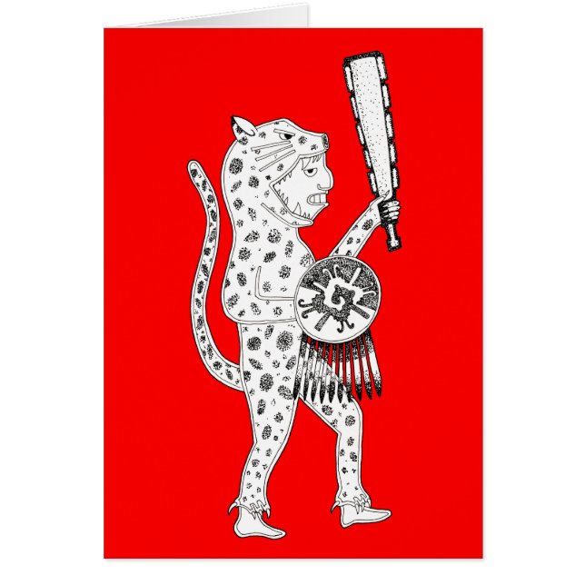Jaguar Warrior Card (vitt på rött) Hälsningskort (Framsidan)