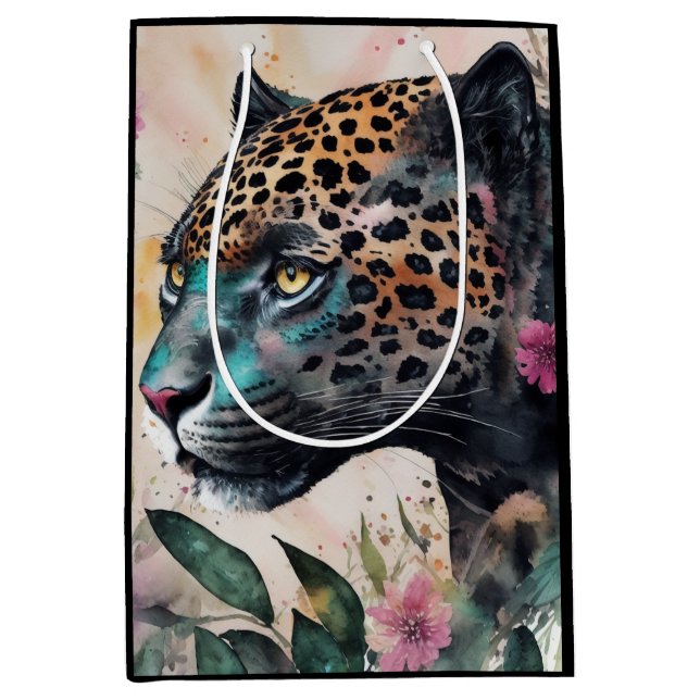 Jaguar Watercolor Blommigt Art (Framsidan)