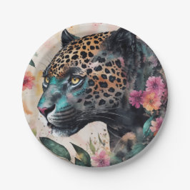 Jaguar Watercolor Blommigt Art