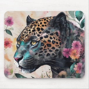Jaguar Watercolor Blommigt Art Musmatta