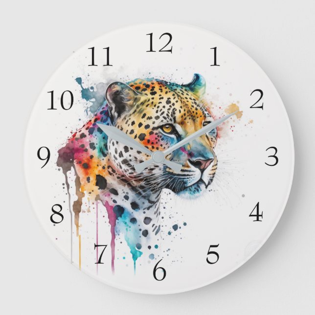 Jaguar Watercolor Stor Klocka (Framsida)