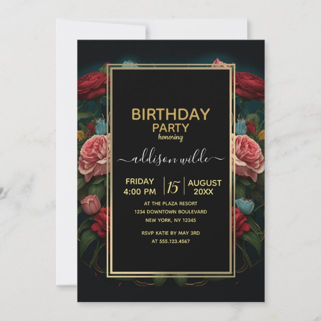 Jaguar with Crown in Flowers Painting              Inbjudningar (Framsida)