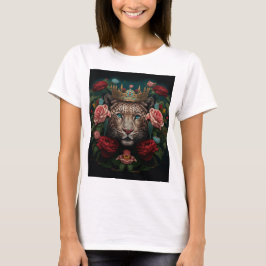 Jaguar with Crown in Flowers Painting T Shirt