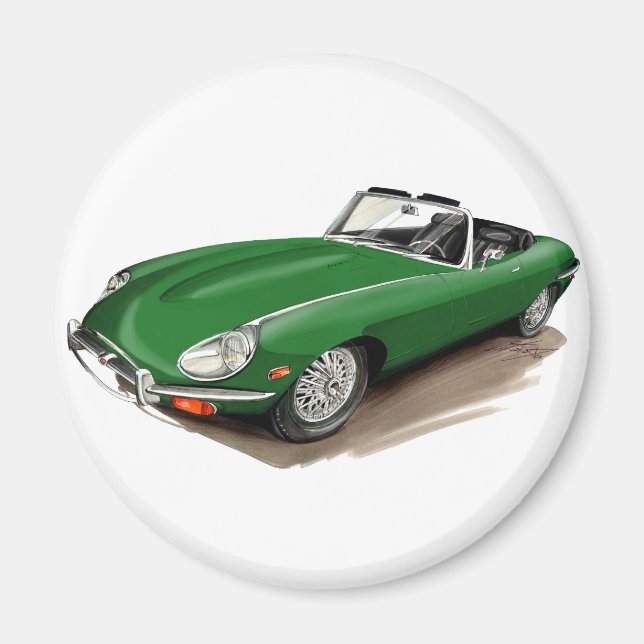 Jaguar XKE Grönt Car Magnet (Framsidan)