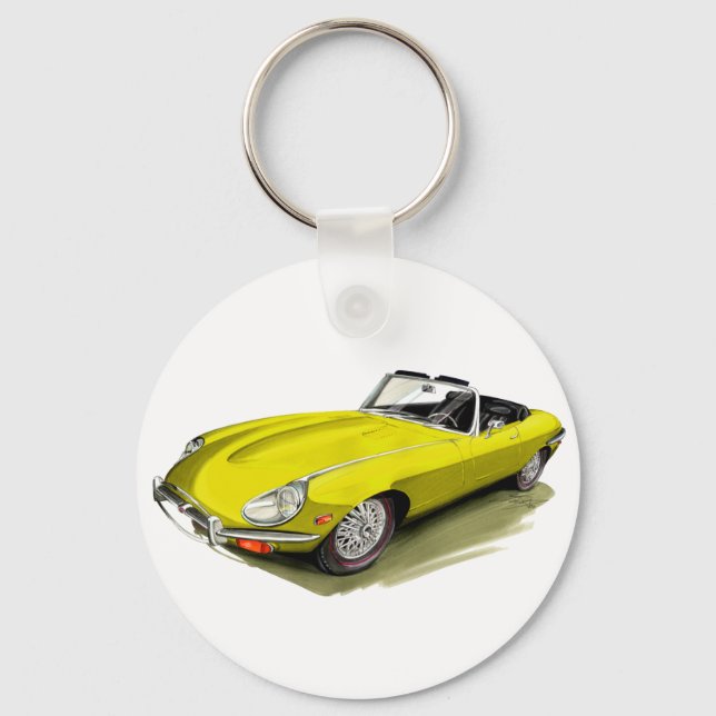 Jaguar XKE Gult Car Nyckelring (Framsida)