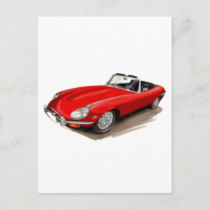 Jaguar XKE Red Car Vykort