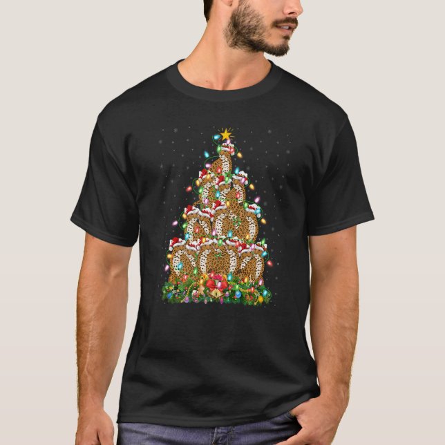 Jaguar  Xmas Lights Santa Jaguar Christmas Tree T Shirt (Framsida)