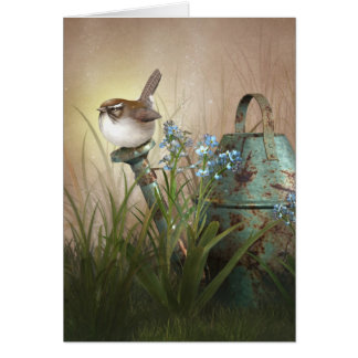 Jaguarwomans "indiansommarträdgård med gärdsmyg ", hälsningskort