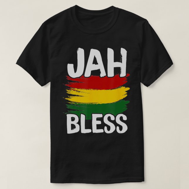 Jah Bless Reggae Rasta Rastafari Jamaican T Shirt (Design framsida)