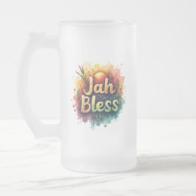 Jah Bless Reggae Watercolor Frosted Glass Mug Frostat Ölglas (Vänster)