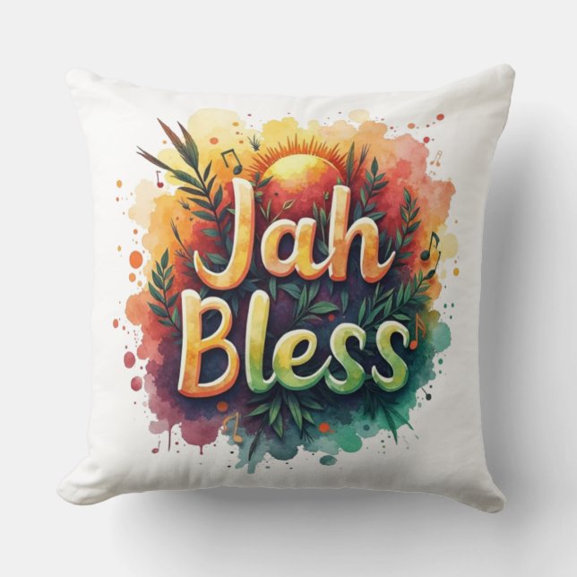 Jah Bless Reggae Watercolor  Kudde (Framsida)