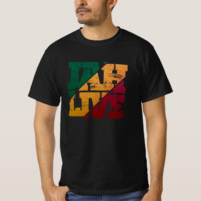 Jah Live Rasta Färg Distress Reggae T Shirt (Framsida)