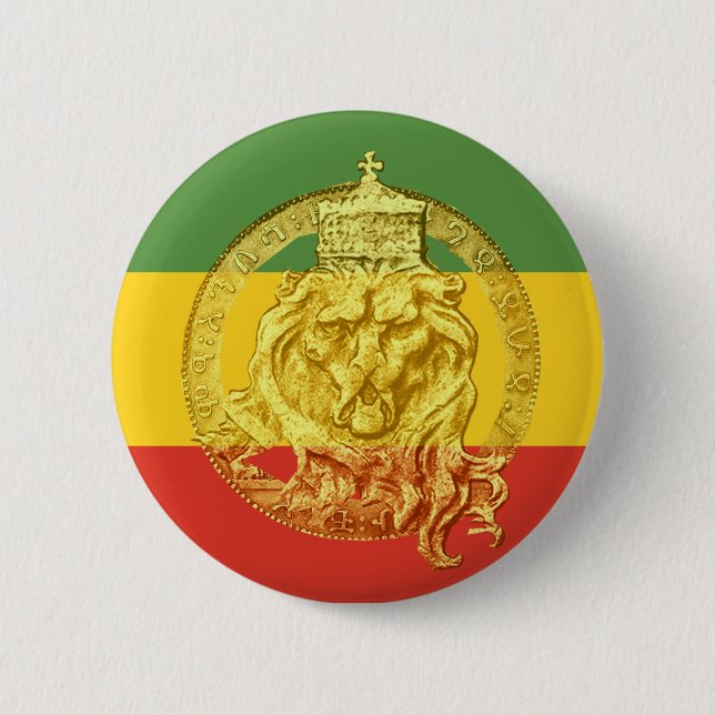 Jah Rastafari Lejon om Judah Button Knapp (Framsida)