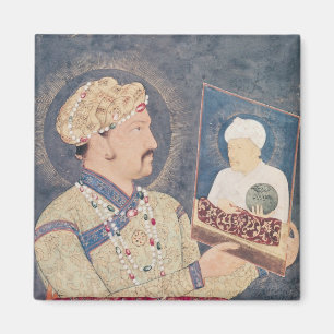 Jahangir innehav ett porträtt av kejsaren Akbar Magnet