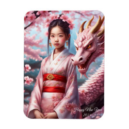 Jahr des Drachen 2024 - Mädchen zwischen Kirschblü Magnet