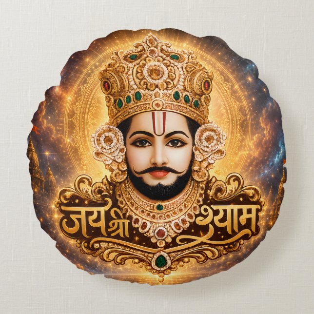 Jai Shri Khatu Shyam Ji Andaktskonst Rund Kudde (Framsidan)
